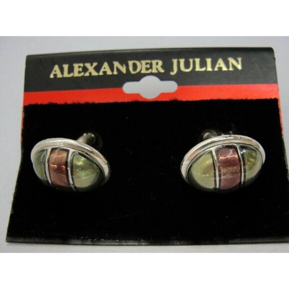Vintage Alexander Julian Cufflinks Silver Plated Enamel - Picture 2 of 14